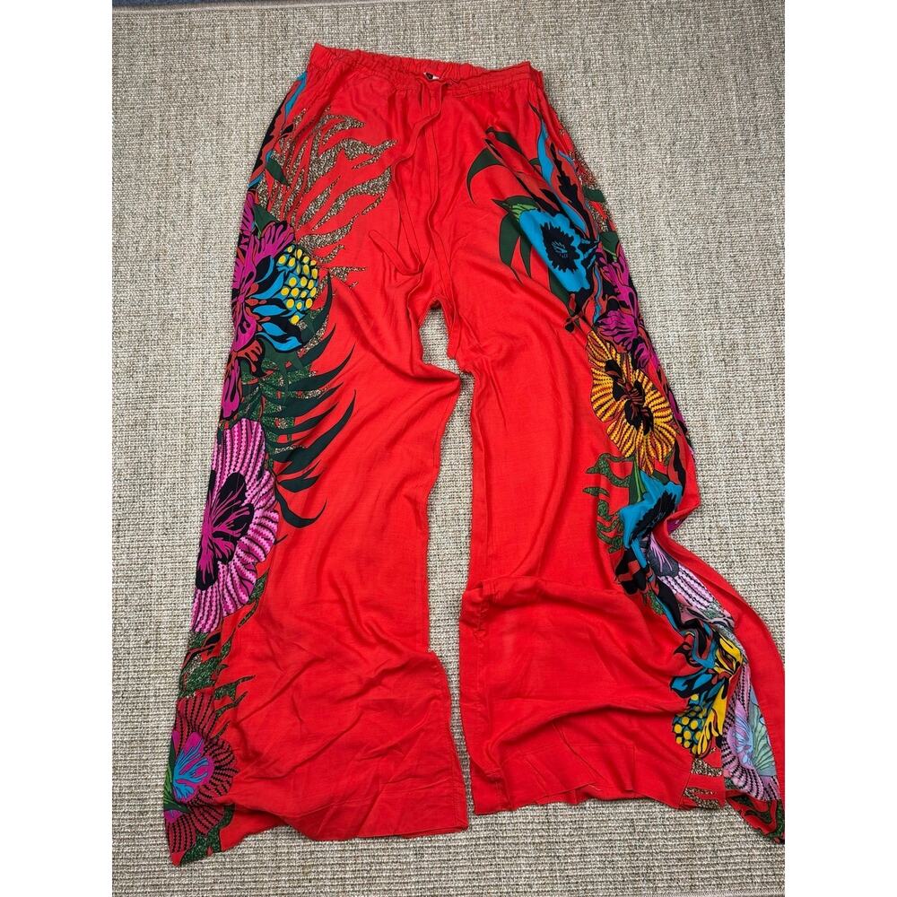 🌺 Desigual Wide Leg Swim Cover-Up Pants | Size XL | Red/Multicolor